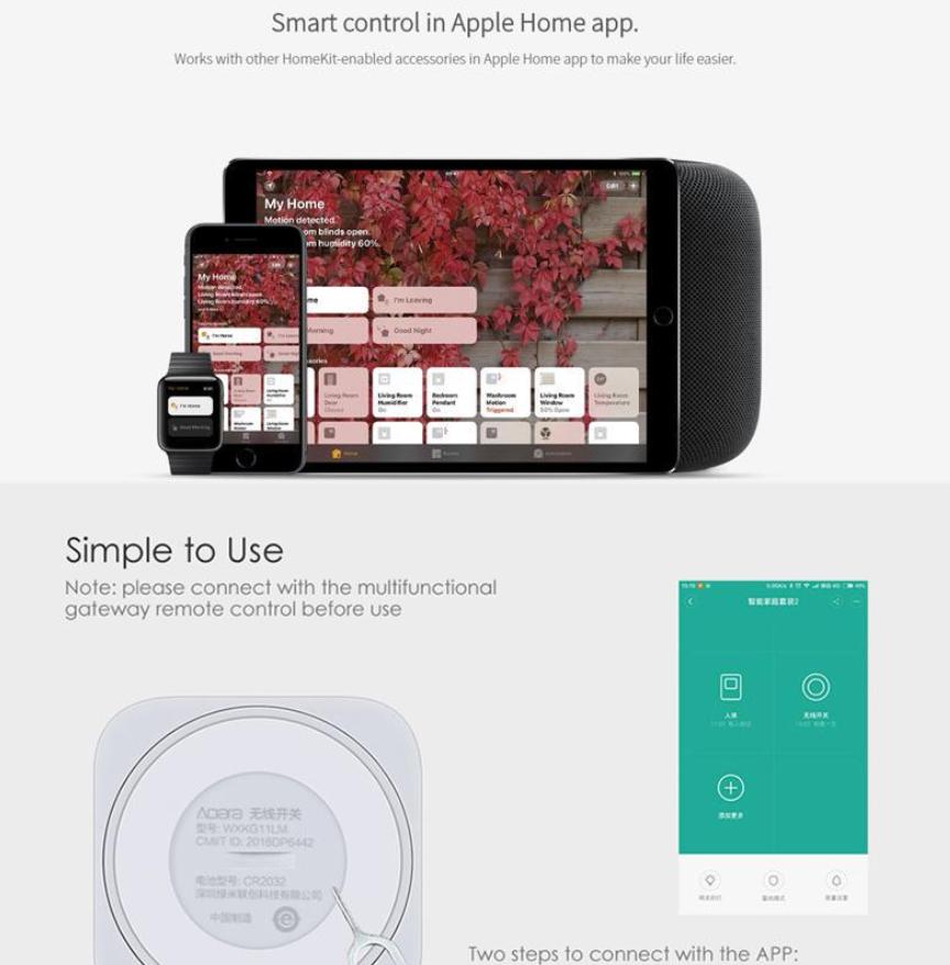 Mijia Aqara Akıllı Kablosuz Anahtar Anahtar Akıllı Uygulama Uzaktan Kumanda Xiaomi Mih için ZigBee Kablosuz Wifi Bağlantısı… Daha fazla