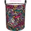 Doodles Music Laundry Basket with Handle Waterproof Collapsible Cloth Hamper Round Storage Basket for Bathroom Bedroom College D