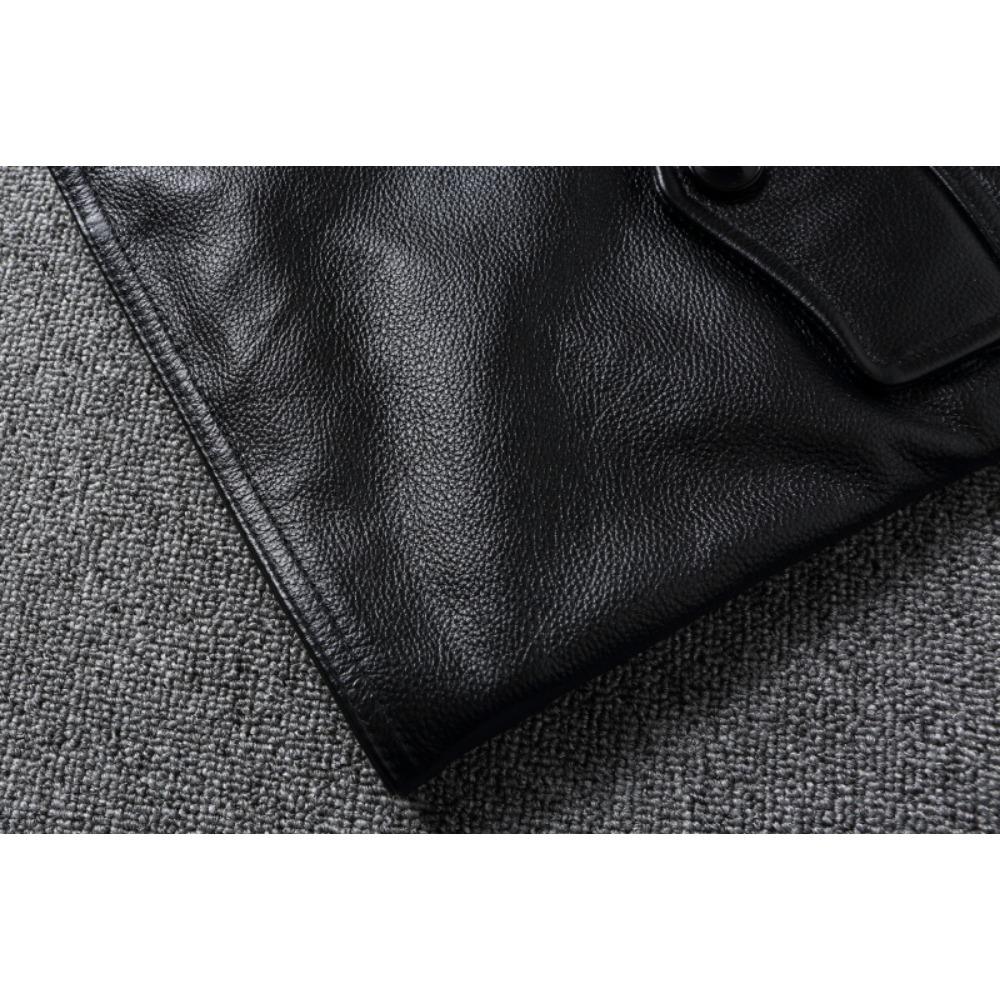 Chinese Size Men Leather Coat Genuine Soft Cowhide Leather Classic Turn Down Collar Leather Jackets For Men Clothing Autumn