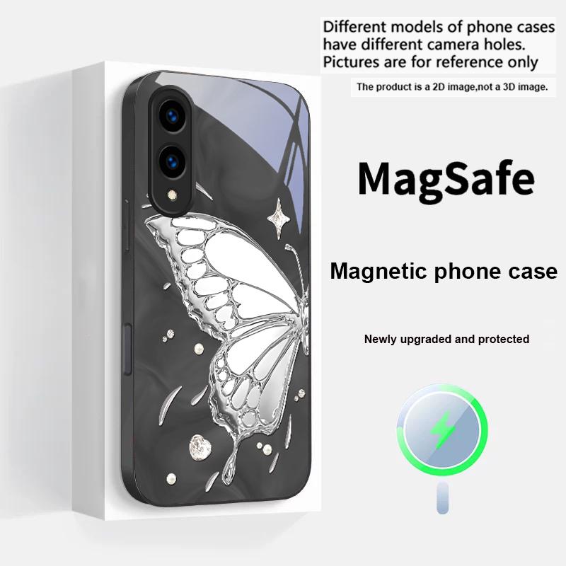 Butterfly of Ice Crystals For Samsung S25 S25 Edge S25Ultra S8 9 10 20 S21 Pro 22 Plus S23 FE S24 Ultra Magsafe Glass Phone Case