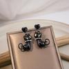 Silver Needle Crystal Black Kitten Earrings: Stylish Cartoon Pearl Studs, Lightweight Luxurious Design
