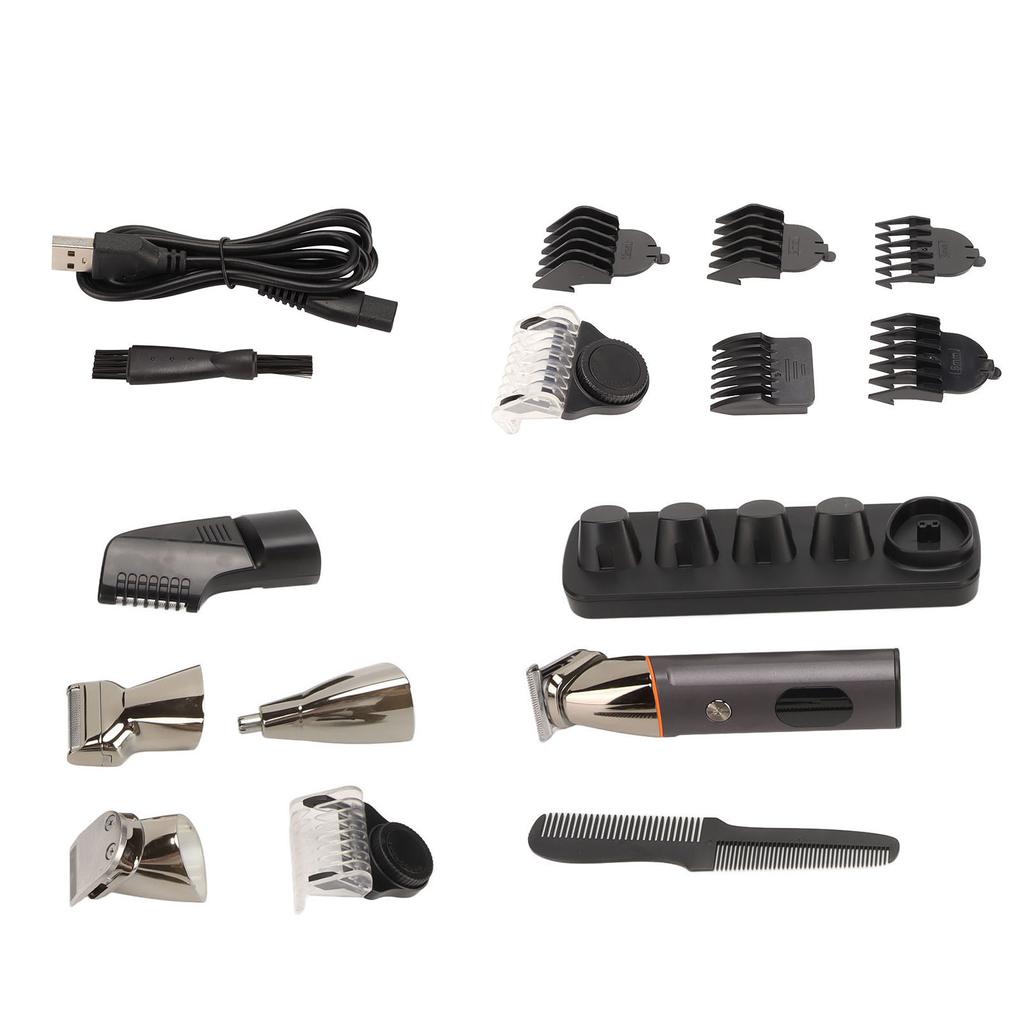 Electric Hair Clipper Waterproof Nose Hair Cutter Eyebrow Grooming Beard Trimming Set with 6 Guide Combs