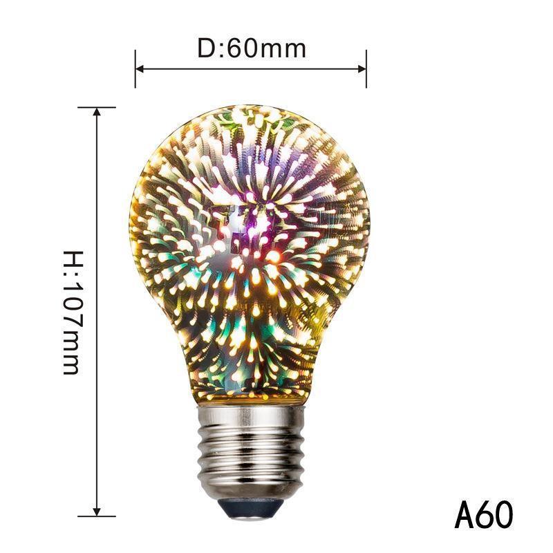 Artificii 3D Bec decorativ E27 Baza 4W Becuri de sticla de Anul Nou cu lumina calda moale Decor stralucitor de Craciun Bec LED 3D