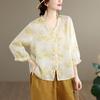 DIMANAF 2026 Summer New Plus Size Women Blouse Shirt Elegant Vintage Print Floral Lady Tops T-Shirt Cotton Clothing