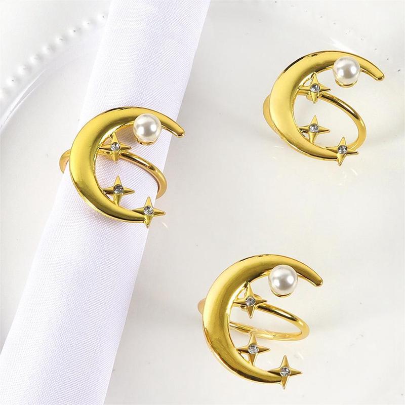 Zinc Alloy Moon Shaped Napkin Buckles Eid Mubarak Napkin Ring Ramadan Decorations Slamic Mubarak Party Table Decor Napkin Holder