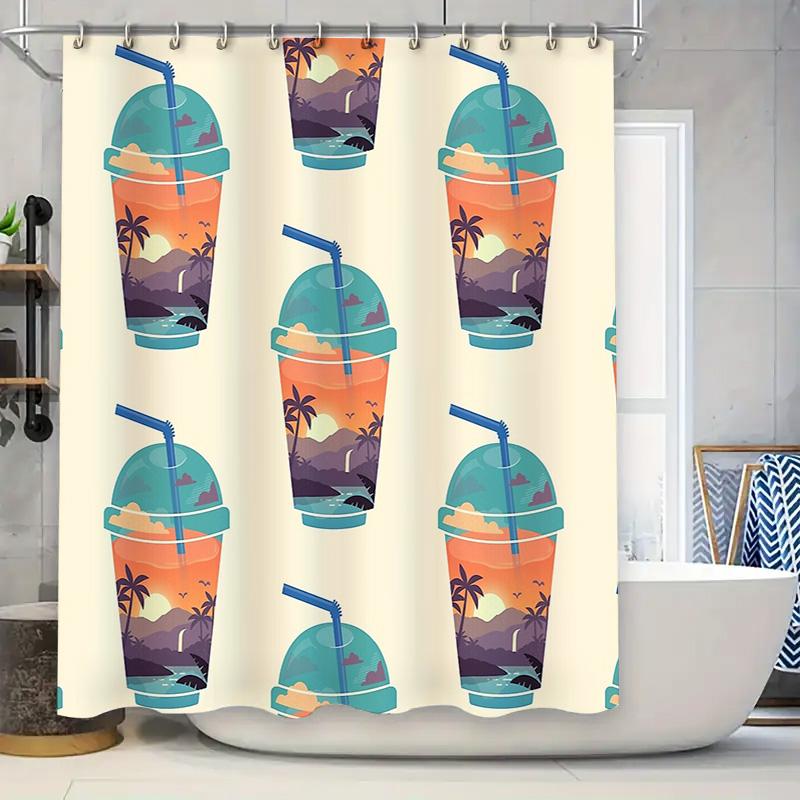 

Ocean Sunset Beach Cocktail Shower Curtain Tropical Vibes Coastal Home Decor Resort Style Bathroom Set Artistic Print Wall Hangi W60H190(CM)-1 Pcs