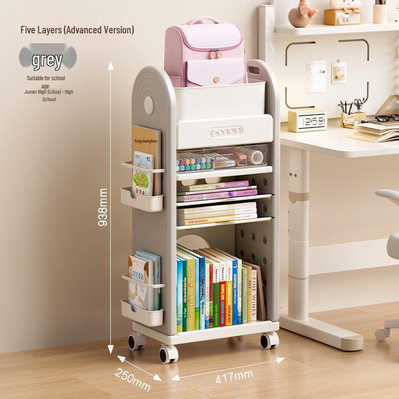 Fünfstöckiges Kinderbücherregal & Mobiles Aufbewahrungsregal, Mehrstöckiges Bücherregal & Rollwagen für Rucksäcke