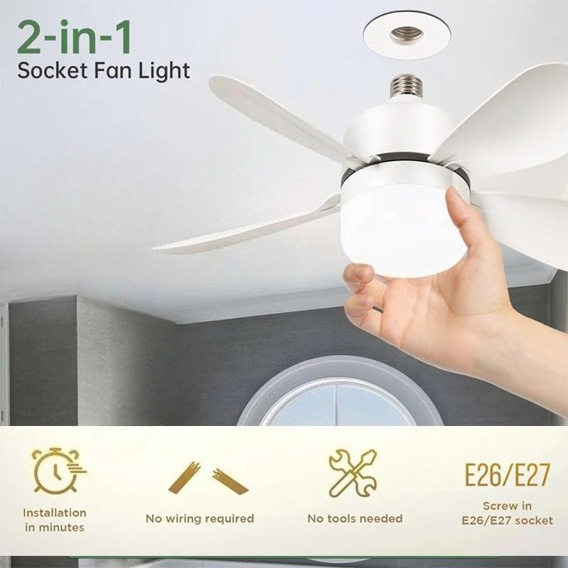 Smart Ultra-Quiet Adjustable 3-Speed Socket Ceiling Fan Lights with Remote Control for Home Bedroom Living Room Study Cooling