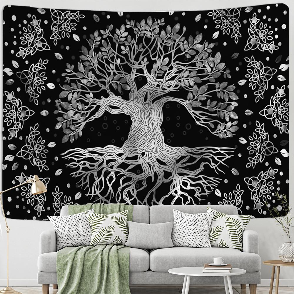 

Зеленый Мистическое Древо Жизни Гобелен Настенный Психоделический Колдовство Tapiz Хиппи Искусство Домашнего Декора Фоновая Ткань 95x70cm