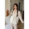 Hot Diamond Stars Korean Style Sweet Ladies Pajamas Early Spring Ice Silk Long Sleeves Warm and Comfortable Loungewear