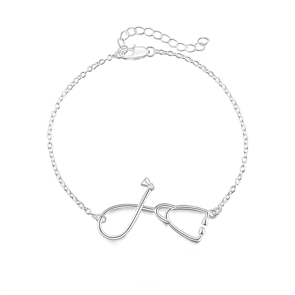 Vakre 925 Stempel Sølv Armbånd Lege Stetoskop Dame Kjede Mote Bryllup Søt Dame Gave Kvinners Armbånd Smykker 20cm