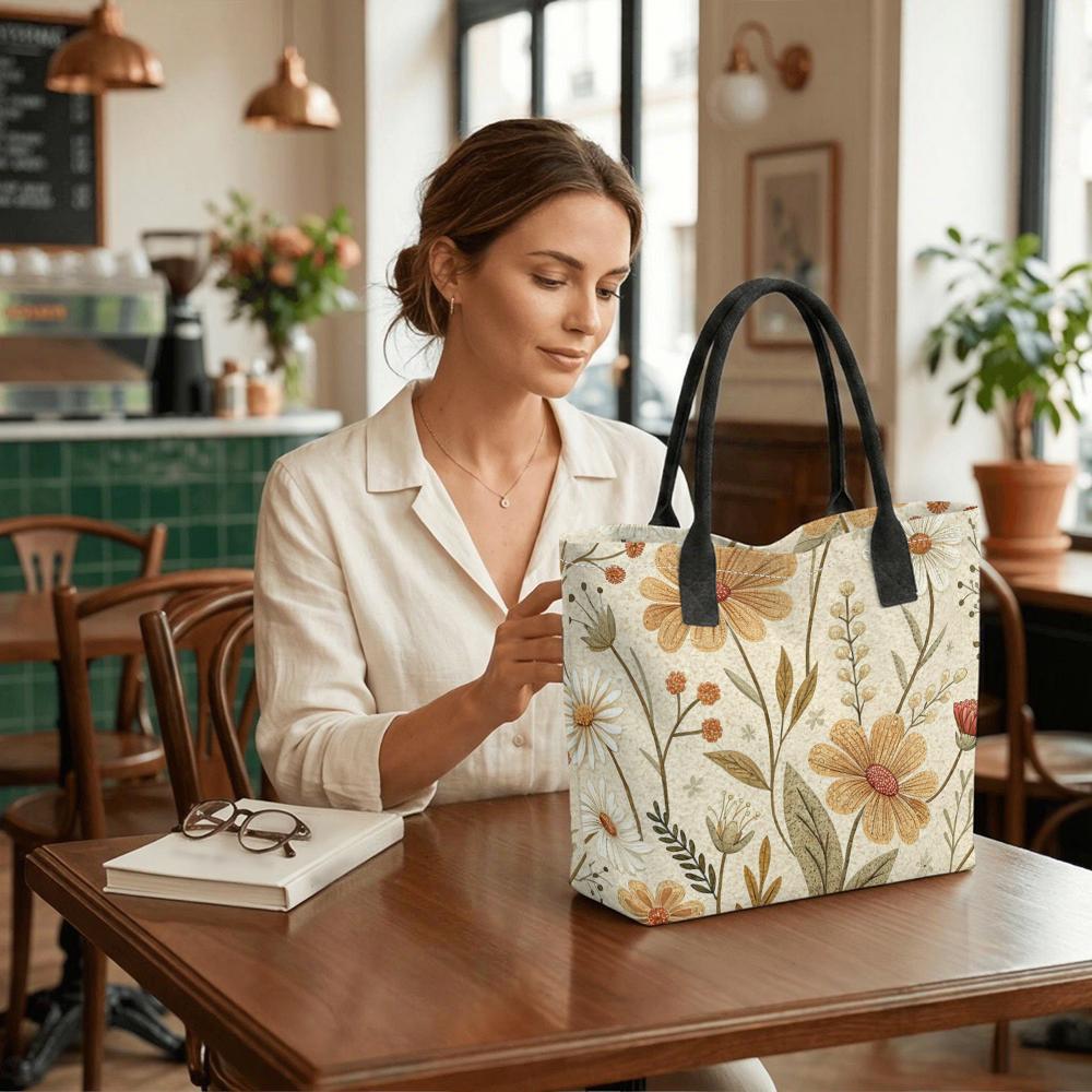 Boho Floral Print Tote Bag Casual Lightweight Large Capacity Ladies Daily Handbag