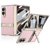 Galaxy Z Fold8 Case Magnetic Snap-on Full Cover With Kickstand Vegan Leather Texture Electroplated PC Shockproof