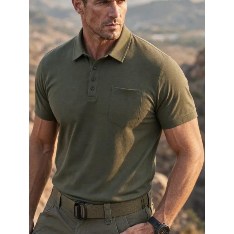 Men S Tactical Short Sleeve Polo Shirt With Pocket Casual S зелёный