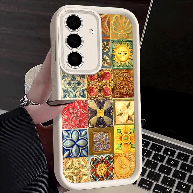 Phone Case for Samsung Galaxy S26 S25 Ultra S24 FE Italian Sicilian Style Floral Pattern Shell S23 Plus S22 + S21 S20 5G Soft Si