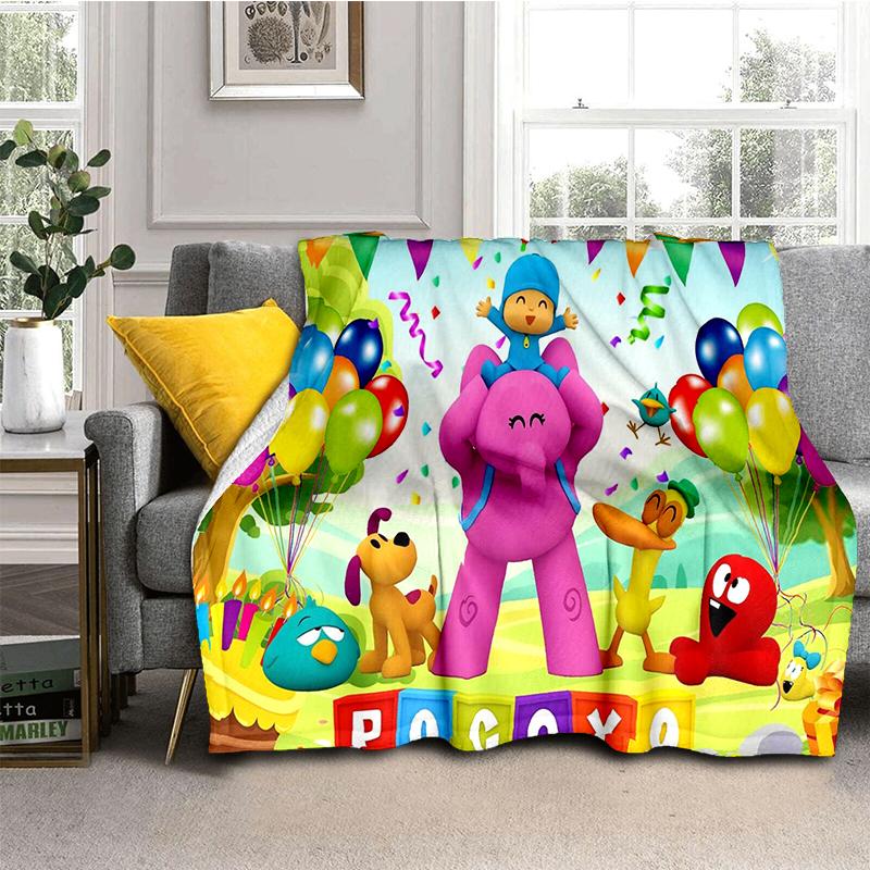 Coperta Cartone Animato 3D Divertente P-Pocoyo Elly Pato, Morbida Coperta da Lancio per Casa Camera da Letto Letto Divano Picnic Viaggio Ufficio Copertura Regalo per Bambini