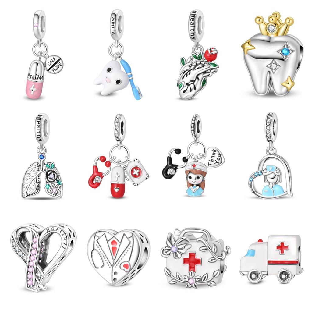 DIY Bracelet Charms Tooth Pill Medicine Box Ambulance Nurse Theme Beads For Jewelry Making