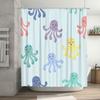 Cute Octopus Shower Curtain Happy Ocean Life Decor For Bathroom Soft Fabric With Hook Ring Set In Pastel Colors (Purple, Pink, B
