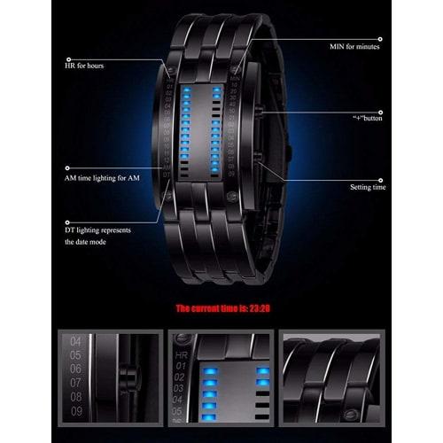 AIMES Men's Binary Watch Casual Sports Digital Lava Matrix Blue LED Digital Wristwatch Classic Creative Fashion Black Bracelet Square Blue Watch Uni D
