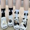 1 Pair Mid-tube Non-slip Striped Puppy 3D Plush Trendy Socks Cartoon Embroider Dog Socks Black & White