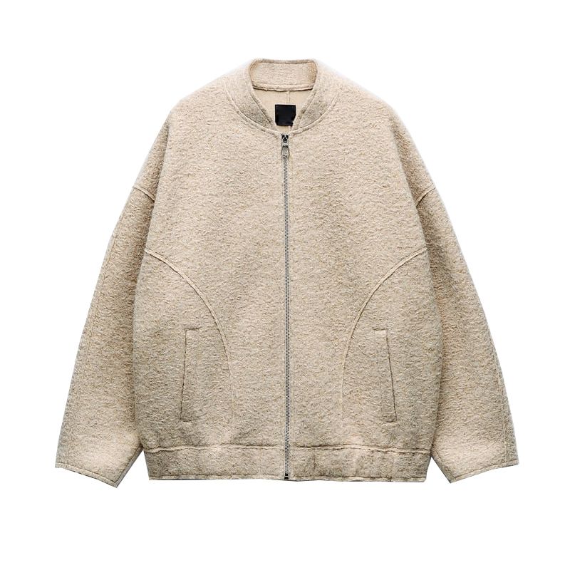 

Spring New Arrival Women s Baseball Uniforms Bead Leather Stand Collar Loose Pilot Jacket Outwear 5070642 Sand color M