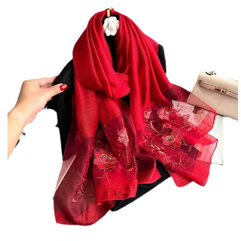 Silk Handmade Embroidered Scarf: New Mulberry Silk Autumn/Winter Shawl, Elegant & Versatile.