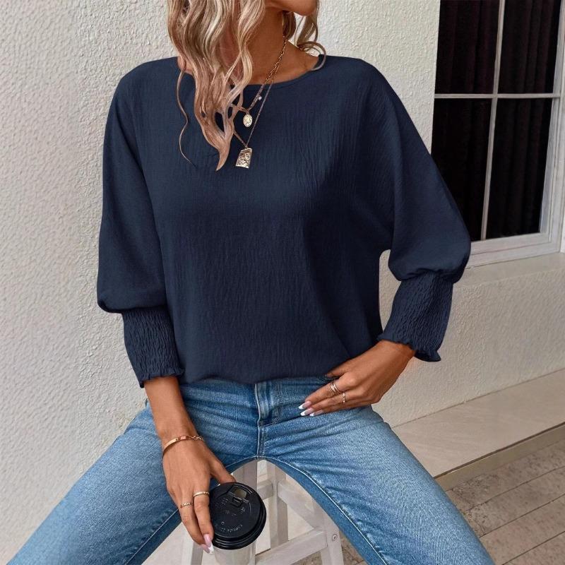 Women S Casual Solid Color Round Neck 9 10 Sleeve Pullover T Shirt