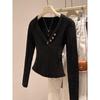 Elegant V-neck Slim Pullover Sweater - New Winter Style, All-Match French Long-Sleeve Top