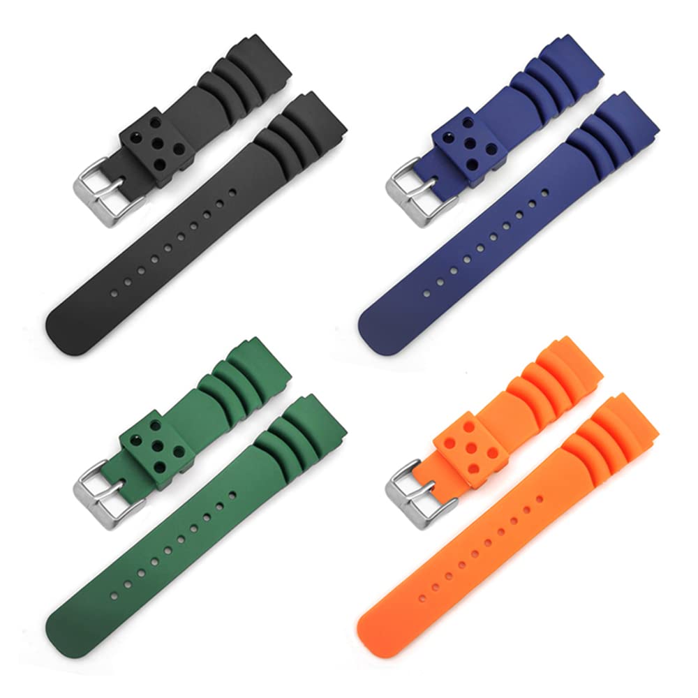Seiko Replacement Watch Diving Waterproof Rubber for SKA293J2 and SKA291J1 Band, Black/Green/Navy/Orange, 20mm/22mm Width, Strap, DAL0BP, (Green,