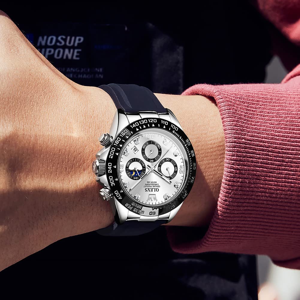 Arm Watch Sports Stopwatch Function Date Waterproof Quartz Stylish Simple Casual Silicone Band Belt Popular Ranking Brand Present Black Men's (White