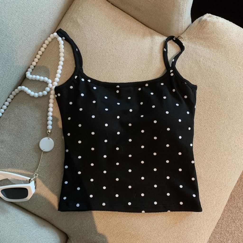 Fashionable Polka Dot with Chest Pads, Strappy Vests, Women's, Backless, Beautiful Back, Outerwear, Anti-glare, Inner Layer with Chest Wrap, Top