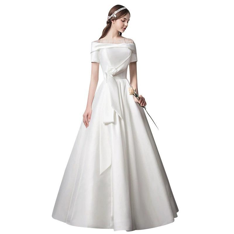 French Light Wedding Dress Certificate Registration Dress Small White Dress Satin Door Dress Korean Temperament Small Bride Engagement