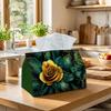 1pc of a Luxurious Modern Floral Tissue Box Cover Featuring a Rose Flower Design with Dark Green Leaves. It Is Made of High-Quality, Waterproof, Durab
