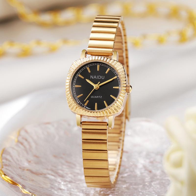 

Vintage-Style Gold Quartz Ladies Watches - Fashionable Retro Design with Steel Band