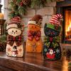 Wooden Desktop Decorations 3Pcs Christmas Cat Tabletop Decor, Rustic 2D Figurines with Xmas Festive Mantel Shelf Ornaments Hat, Santa & Gingerbread