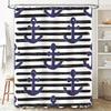 Nautical Blue White Anchor Shower Curtain With Black Stripes Home Decor Bathroom Accessories Set For Kids' Bathrooms Easy Instal