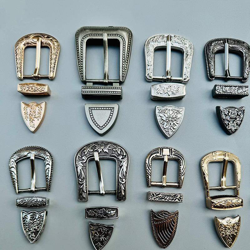 Vintage Belt Buckle Set with 3 Pieces Carved Pin Buckle Fashion Retro Waistband for Jeans Suits Dress Up
