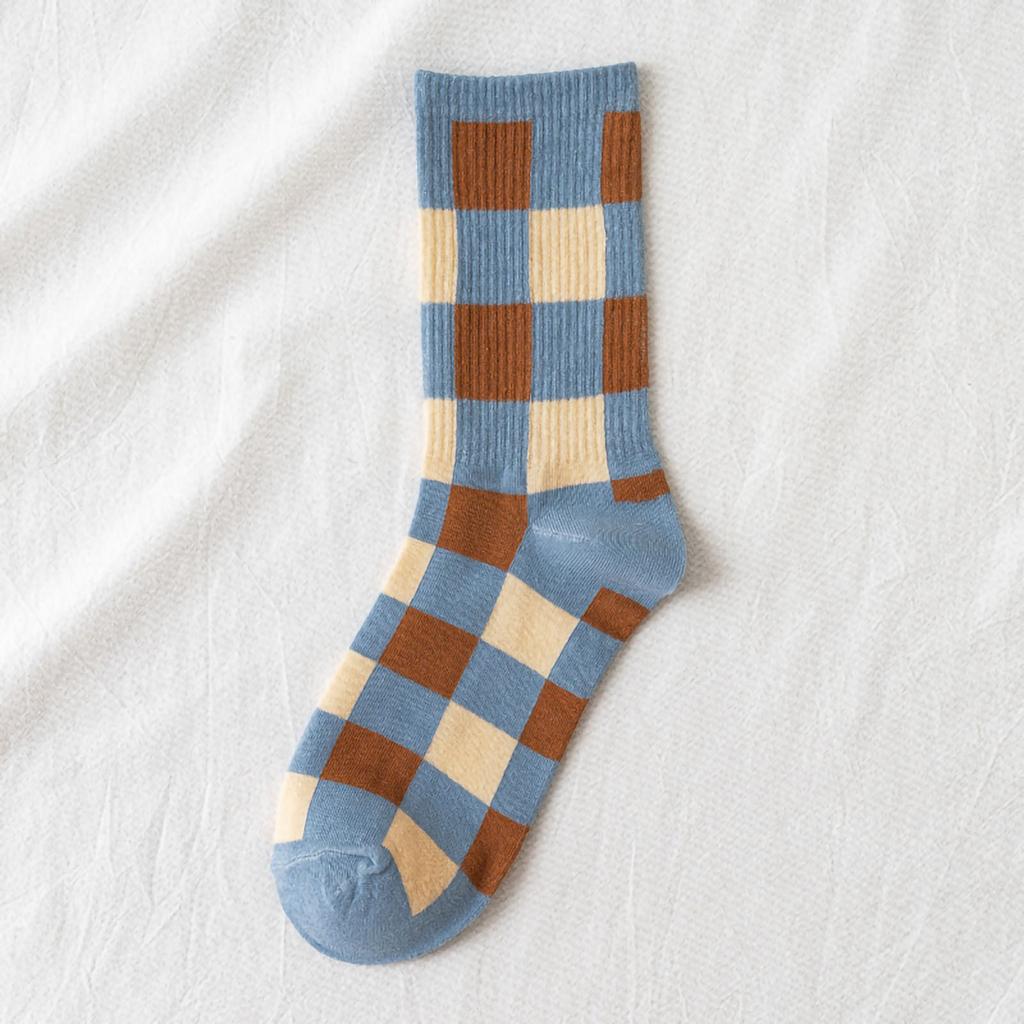 Women's  And Winter Striped Blue Plaid Sports Socks