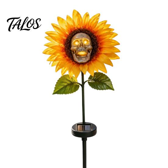 Solar Garden Lights Outdoor Waterproof Stake Light, Gothic Skull And Sunflower Statue Lamp, Durable Decorative for Flower Beds LED Landscape