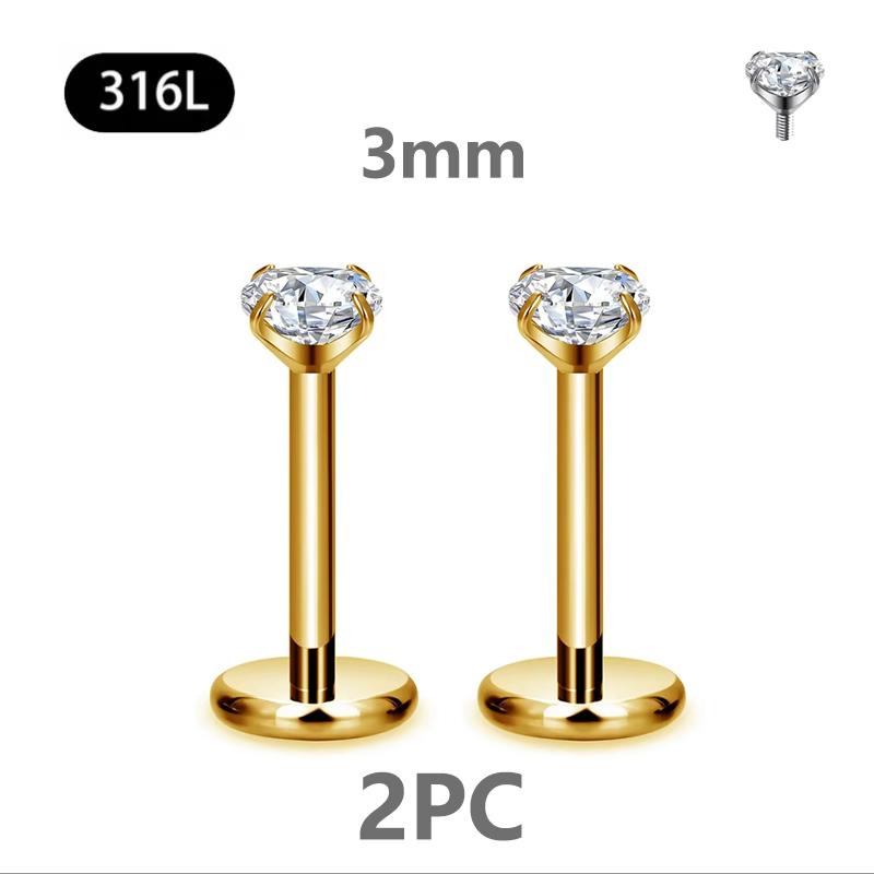 2/4PC Labret Tragus Stud Earrings 16G Surgical Stainless Steel CZ Crystal Monroe Helix Cartialge Conch Medusa Lip Body Piercing