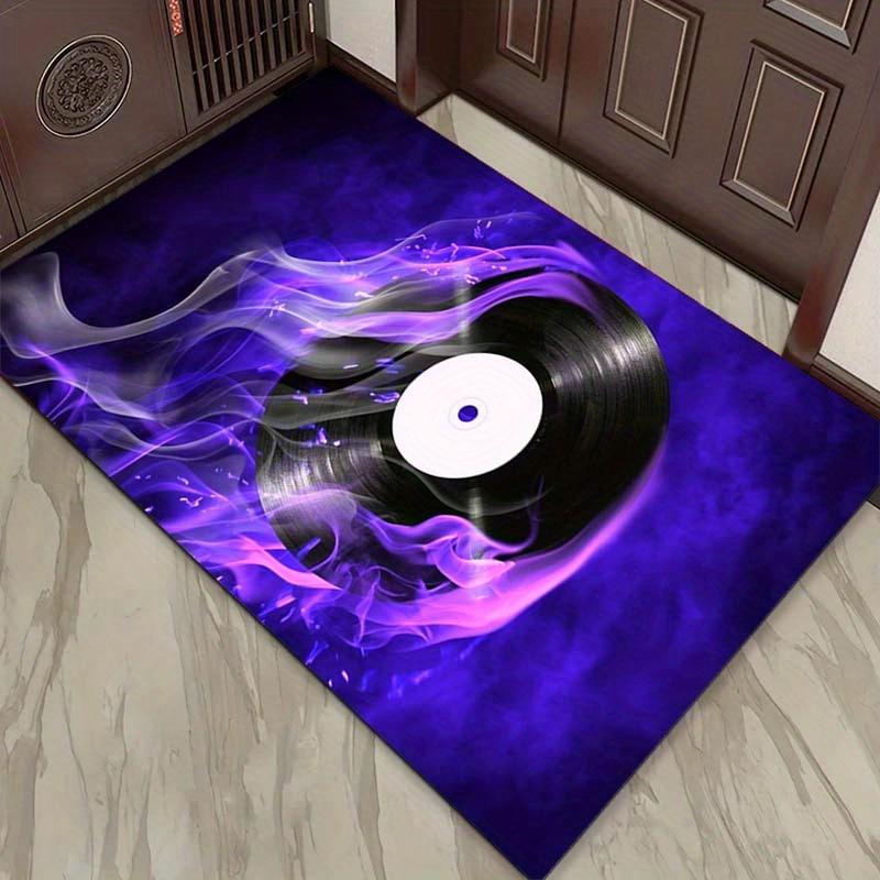 Purple Vinyl Record Flame Rug for Music Lover's Room Groovy Retro Carpet Audiophile Decor Anti slip carpet can be machine washed
