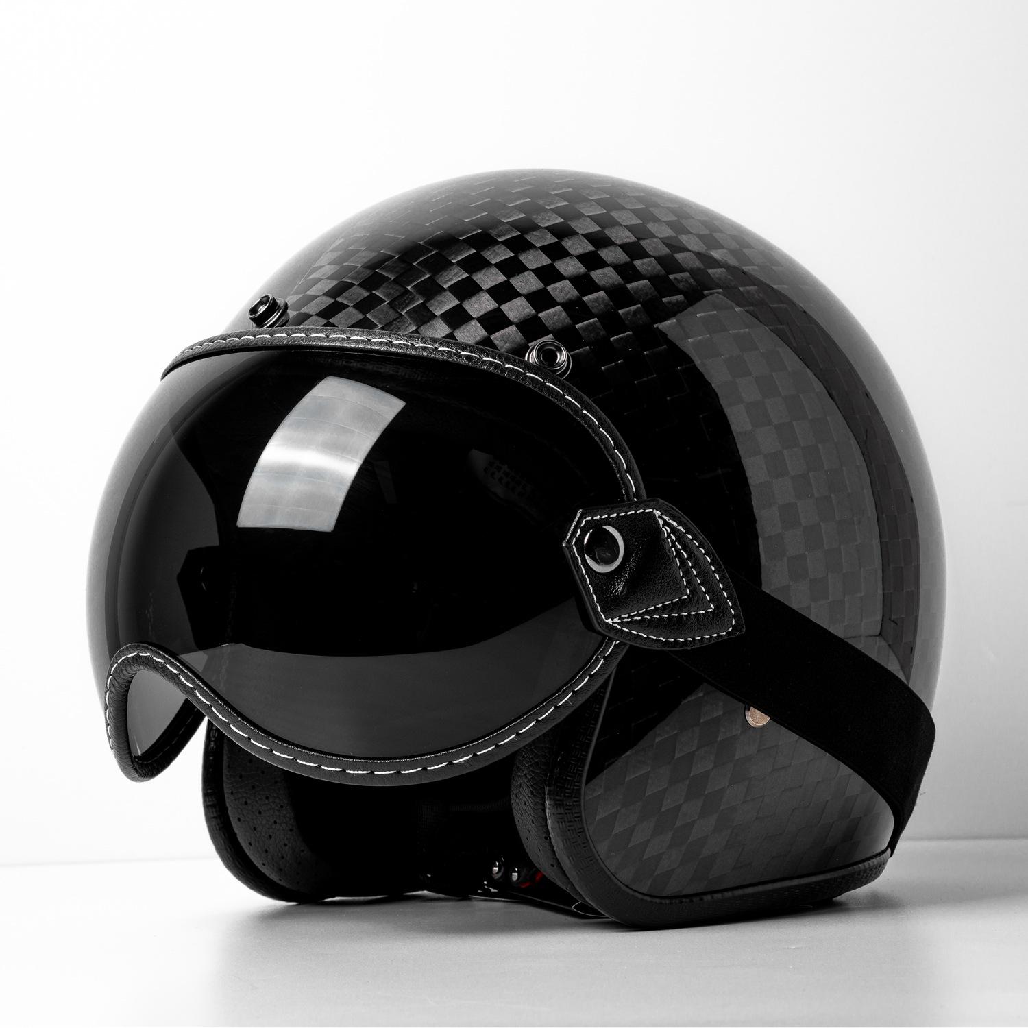

Forged Carbon Fiber Retro 3/4 Motorcycle Helmet - Half Helmet Style, Four Available XXL
