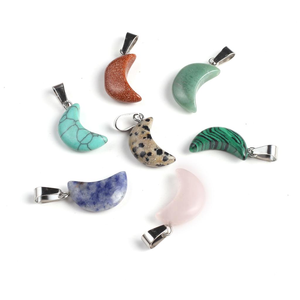 10 Teile/paket Mondform Naturstein Anhänger Reiki Heilkristall Quarz Achat Verschiedene Edelstein Charms für Schmuckherstellung DIY Zubehör 11x21mm