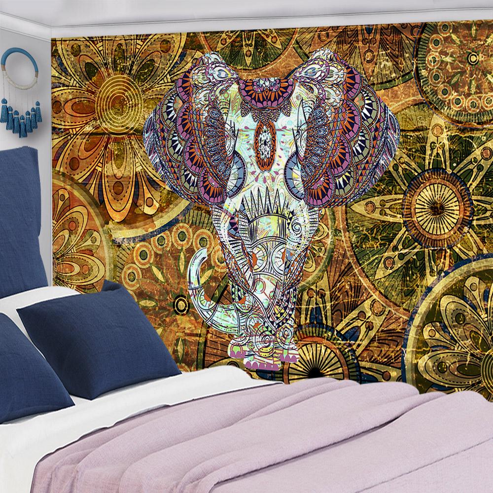 Elephant Indian Mandala Tapestry 3D Aesthetics Wall Hanging Boho Decor Retro Decor Psychedelic Hippie Tapestry Aesthetics
