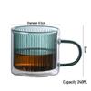 Doppelwandige Kaffeetasse aus Borosilikatglas mit vertikalen Streifen und farbigem Innenleben