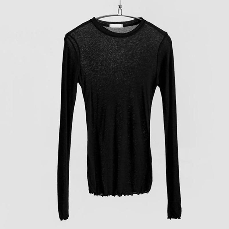 

Women s Spring/Summer Fitted Versatile Slimming Round-Neck Long-Sleeve Casual T-Shirt one size fits all чёрный
