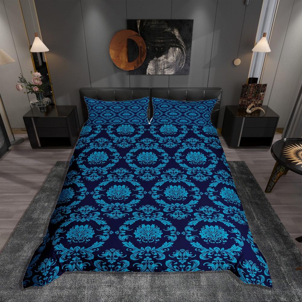 Homewish Black Gold Damask Duvet Cover Set for Female,Mystic Western Tribal Bedding Set,Vintage Bohemian Floral Bed Set