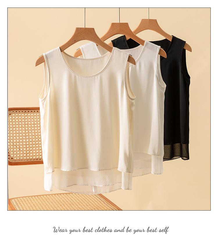 Plus Size Women's Double-Layer Mulberry Silk Camisole - Solid Color Summer Vest