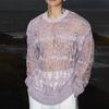 Maglie da Uomo Girocollo Manica Lunga Maglietta Lavorata a Maglia Abbigliamento Uomo Retro Traforato Rete Maglie Lavorate a Maglia Primavera Streetwear