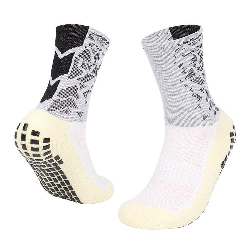 Colorful Shock-Absorbing Non-Slip Mid-Calf Football Socks with Thick Terry Bottom, Breathable Design for Adults